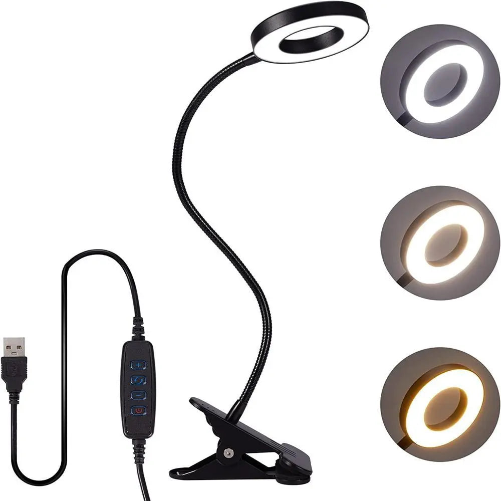 48 LED clip-on desk lamp USB book light 360° flexible eye protection gooseneck reading lamp with adjustable brightness, 3 levels