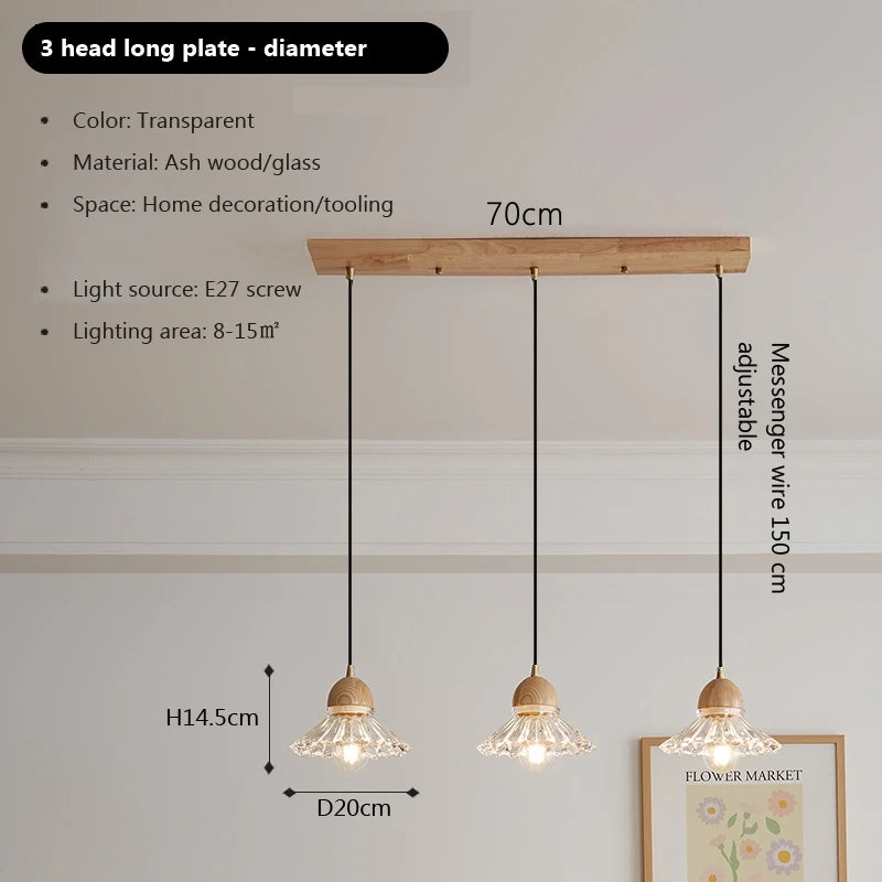 Modern Nordic Japanese LED wood and glass chandelier
