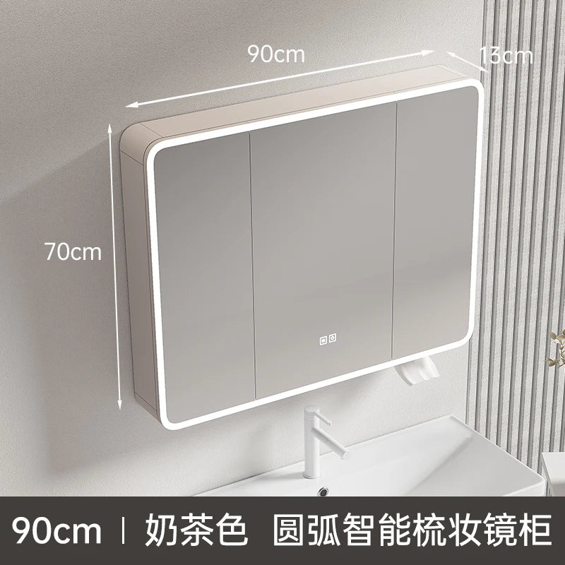 circular aluminum wardrobe with mirror, smart lighting and storage - vue 6 sur 32