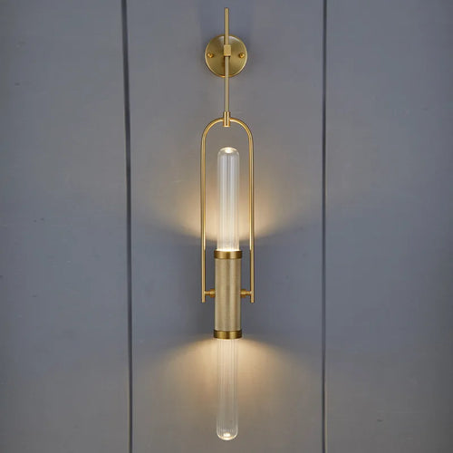 Art deco wall light in clear glass and gold metal for home lighting - vue 2 sur 9