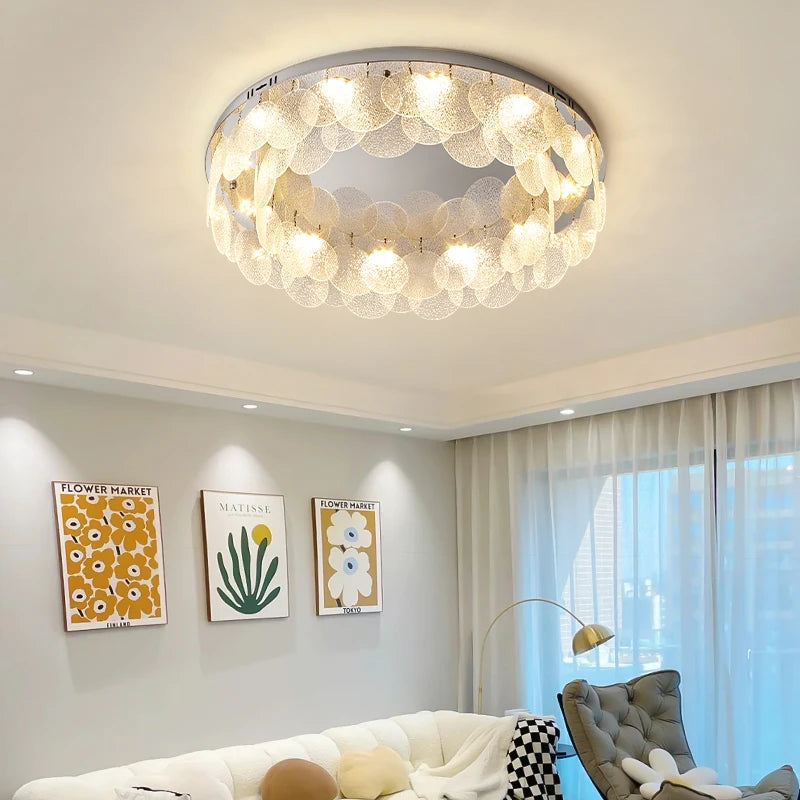 Modern round LED ceiling light in stainless steel and glass