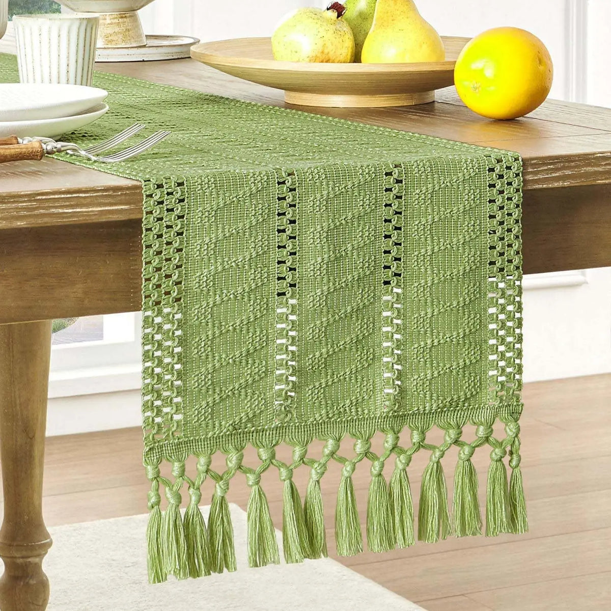 Ivory boho macramé table runner farmhouse style