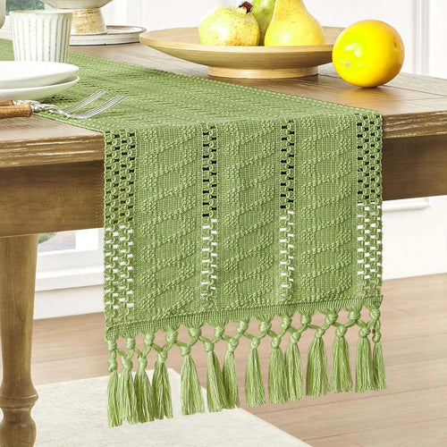 Ivory boho macramé table runner farmhouse style