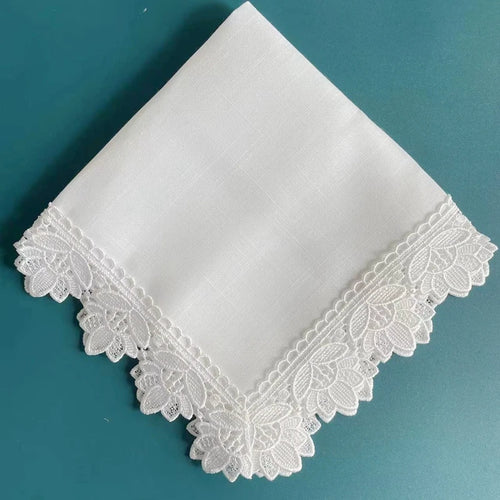 Embroidered lace linen table napkin, European style - vue 2 sur 13