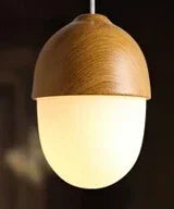 Modern glass and wood pendant light with mushroom design