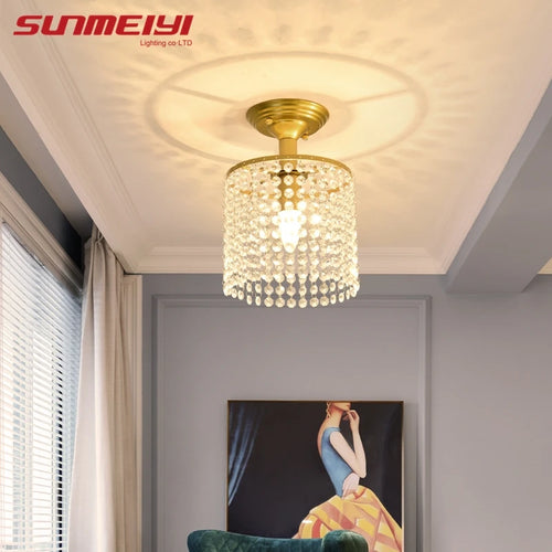 Gold crystal LED ceiling light for interior decor - vue 7 sur 7