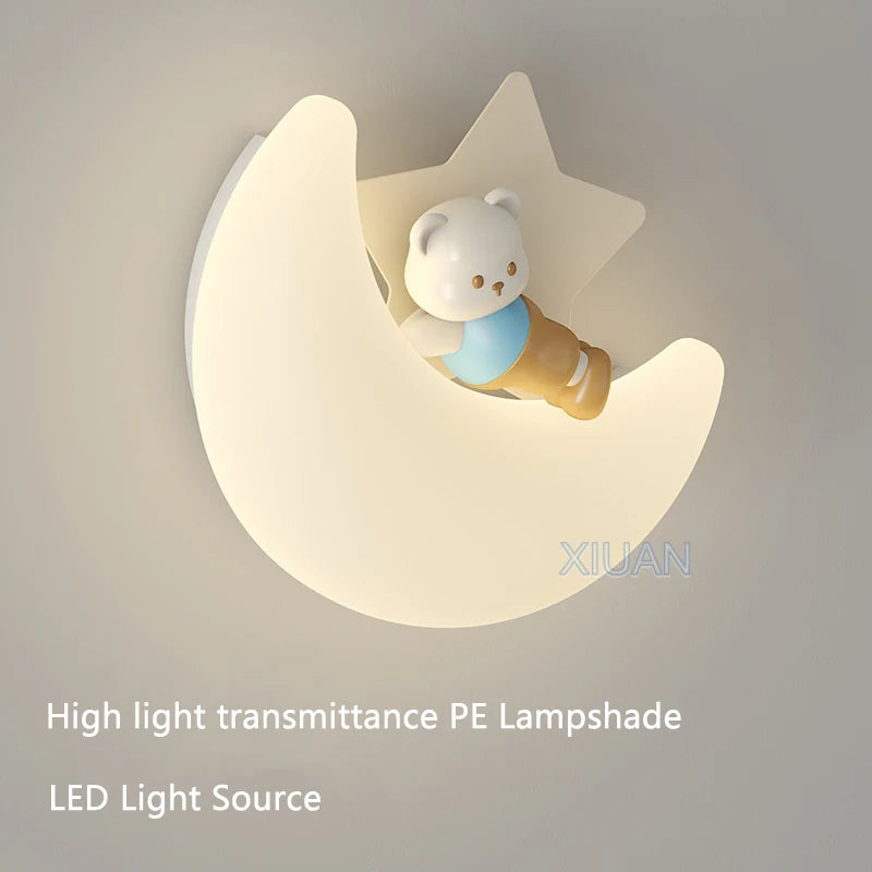 Romantic moon angel bear girl children's wall light - vue 6 sur 11