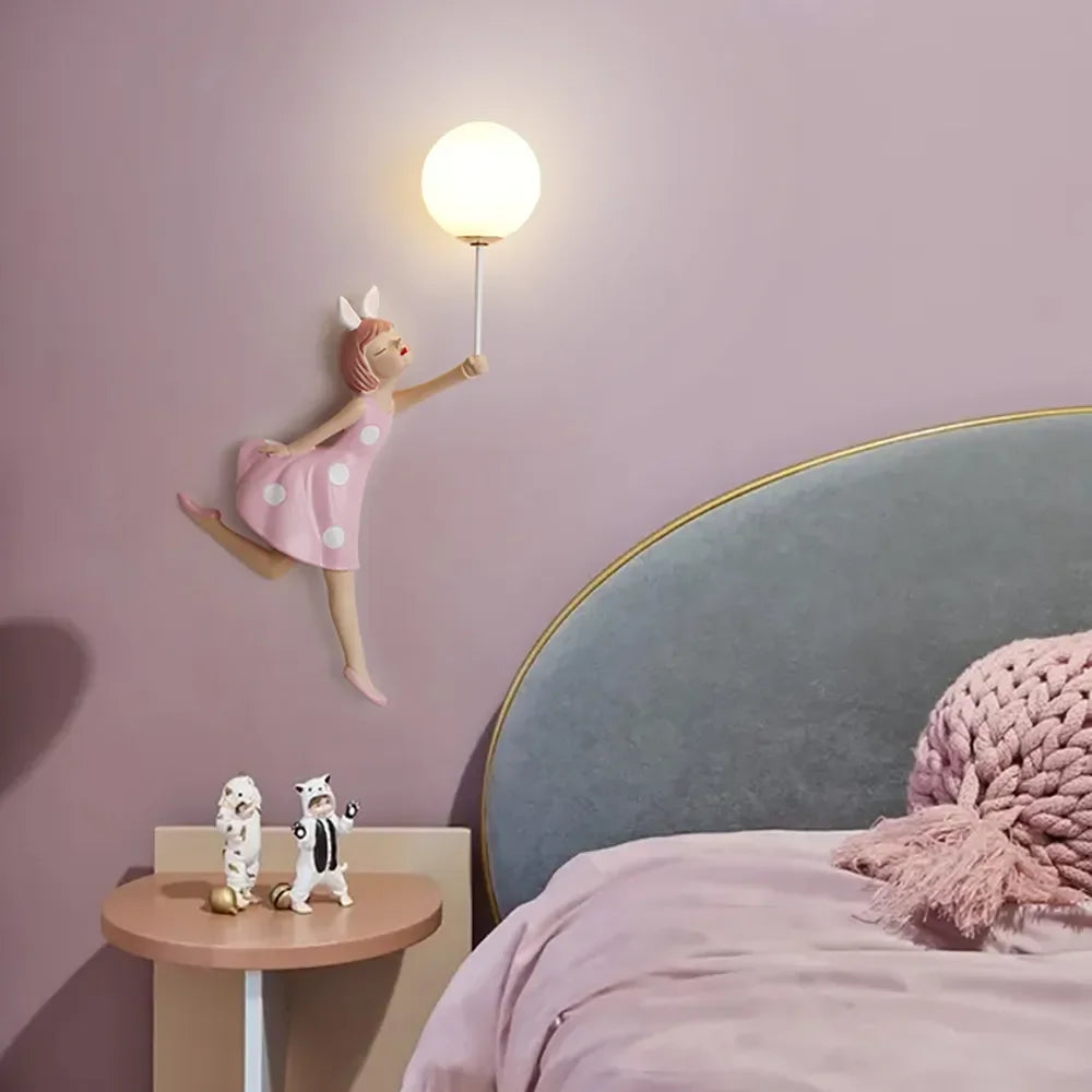 Pink resin princess wall lamp, decorative LED children's room light