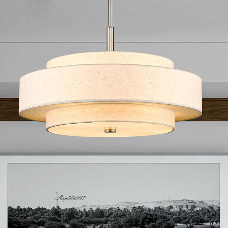 Modern minimalist fabric pendant light rounded creative ceiling lamp for living room and dining room