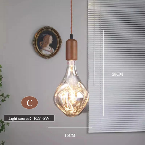 Retro art glass chandelier with solid wood for interior decoration - vue 20 sur 25