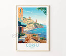 Retro travel poster santorini castle and island wall decor