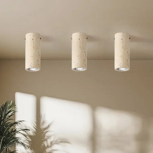 light yellow travertine cylindrical surface mounted ceiling light - vue 2 sur 8