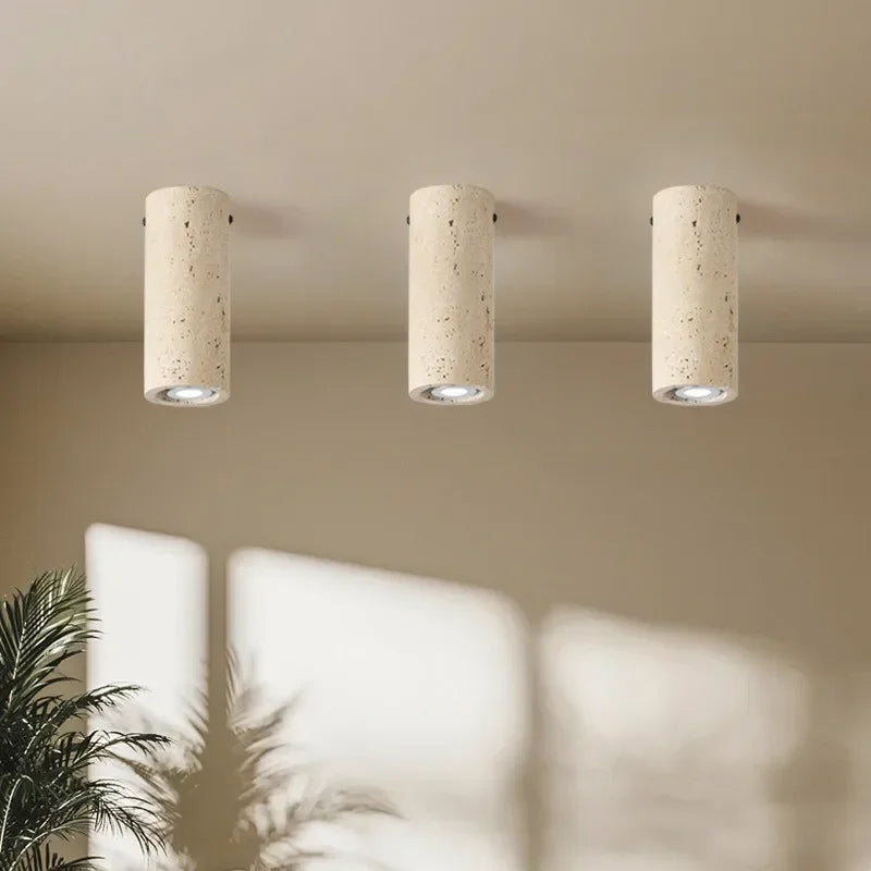light yellow travertine cylindrical surface mounted ceiling light