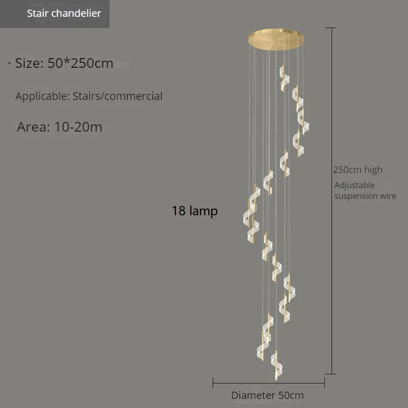 Modern nordic LED spiral twist acrylic chandelier
