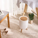 high foot wooden trash can with creative lid for waste