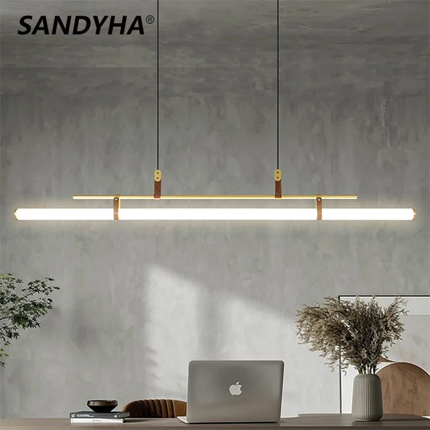 Minimalist LED tube strip pendant light chandelier