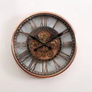 industrial metal wall clock with decorative moving gears