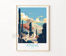 Retro travel poster with castle and Santorini island