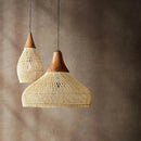 Woven rattan pendant light for tranquil Japanese-style restaurant