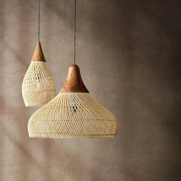 Woven rattan pendant light for tranquil Japanese-style restaurant