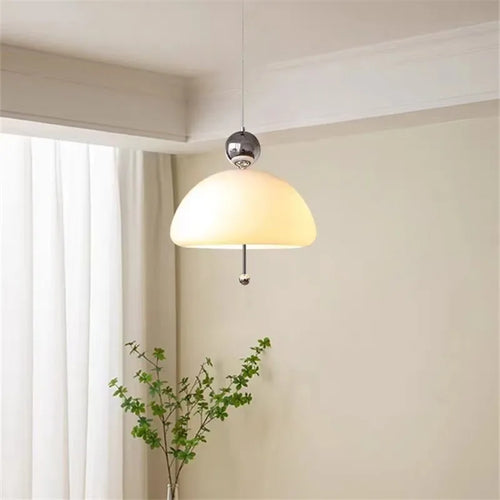 Milky white glass flower pendant light Bauhaus style - vue 5 sur 11