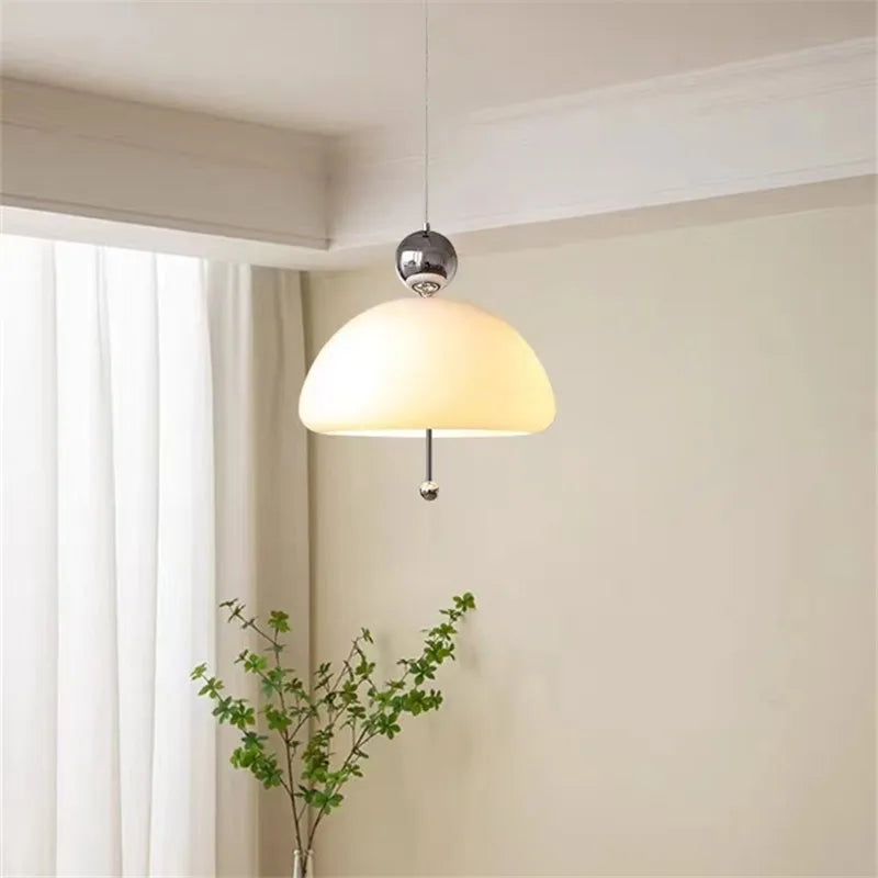 Milky white glass flower pendant light Bauhaus style - vue 4 sur 11