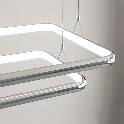 Modern LED square pendant chandelier with pearl finish for home - vue 7 sur 12
