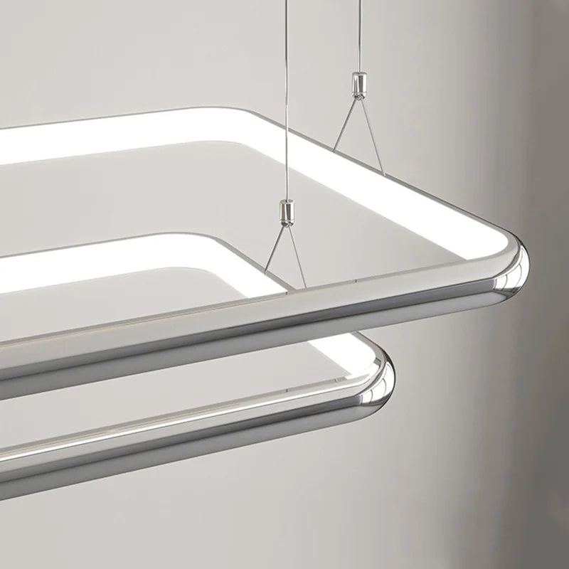 Modern LED square pendant chandelier with pearl finish for home - vue 6 sur 12