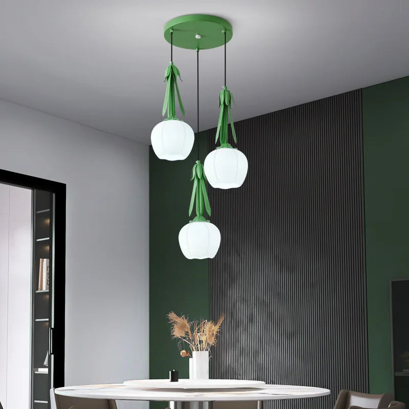 Art deco glass chandelier with hanging floral shade - vue 3 sur 11