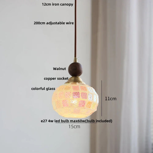 modern adjustable colored glass pendant light with wooden wire - vue 9 sur 25