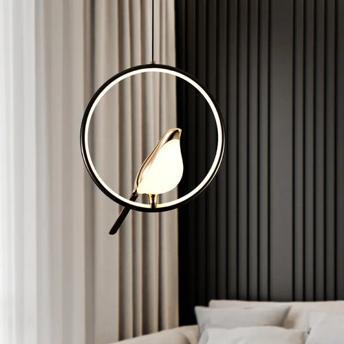 Nordic gold acrylic LED chandelier with bird bar pendants - vue 3 sur 7
