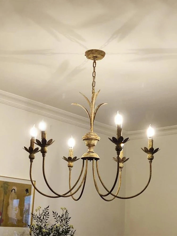 American vintage iron chandelier for interior decoration with LED candle holder