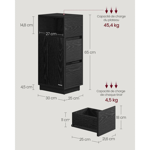 VASAGLE Slim Bedside Tables, Set of 2, Small Narrow Side End Tables with 2 Drawers, 1 Open Compartment Mounted to Face Left - vue 7 sur 9