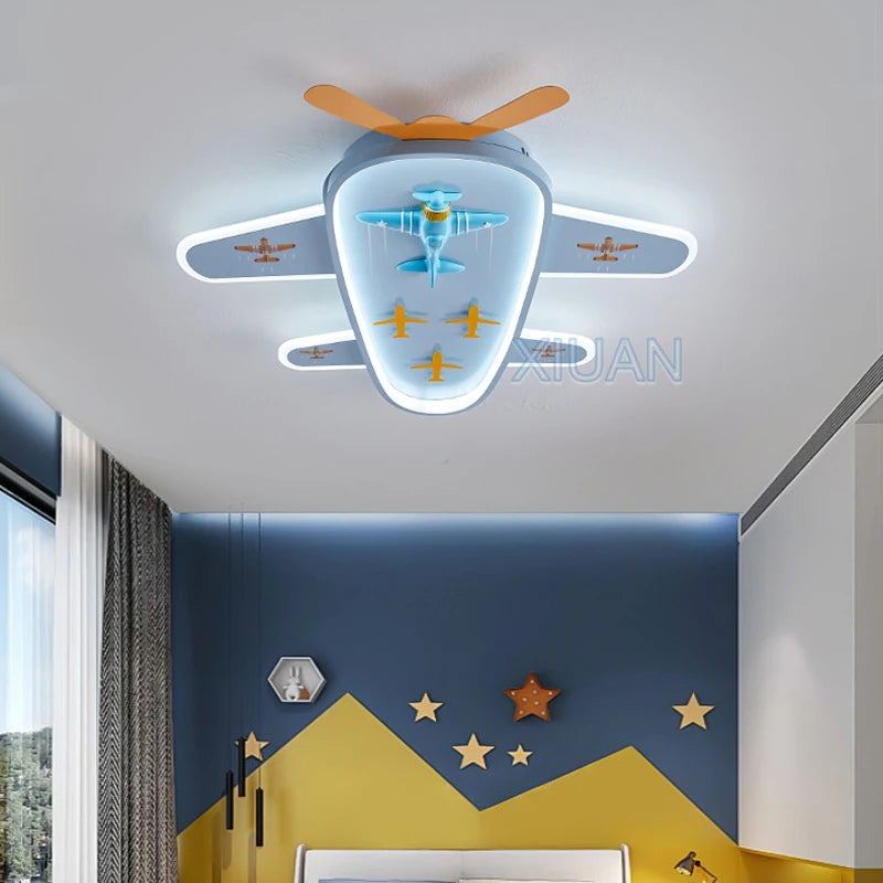 Cartoon airplane chandelier for children's room eye protection