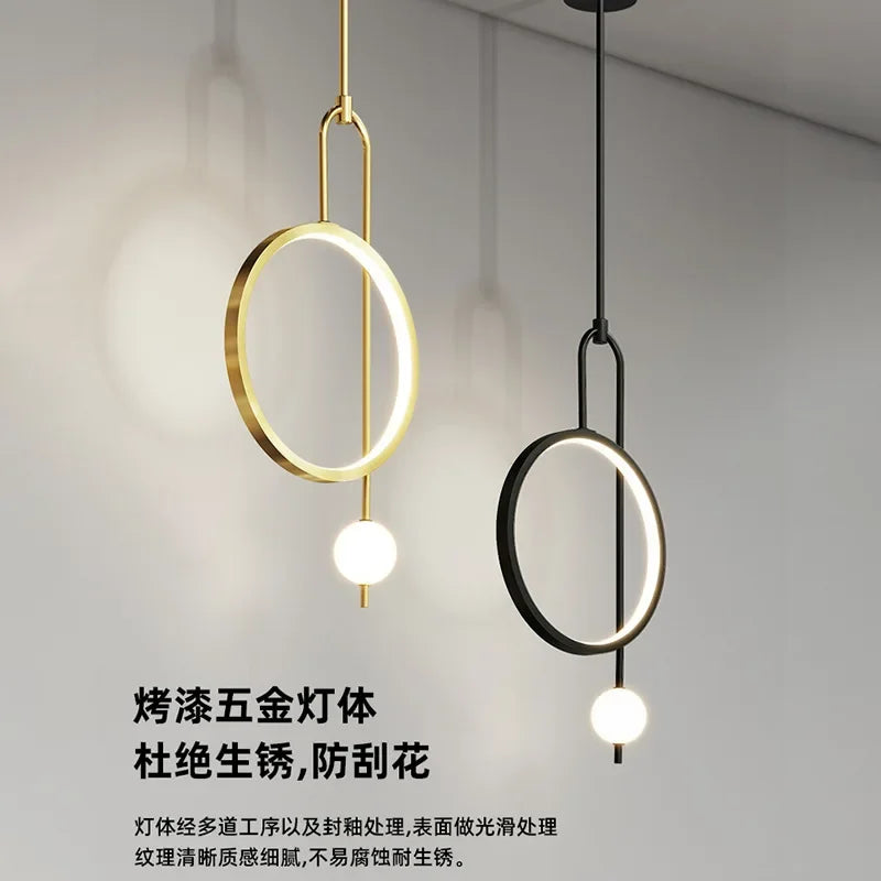 Modern pendant light with gold ring and minimalist Nordic lighting