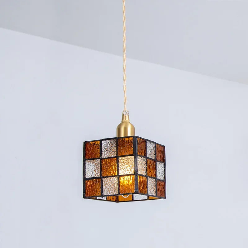 Tiffany style cube stained glass ceiling light indoor decor - vue 4 sur 9