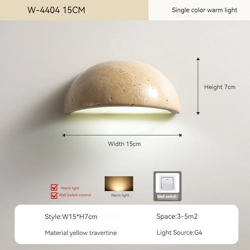 Retro semi-circular natural travertine LED wall light for decoration - vue 10 sur 9