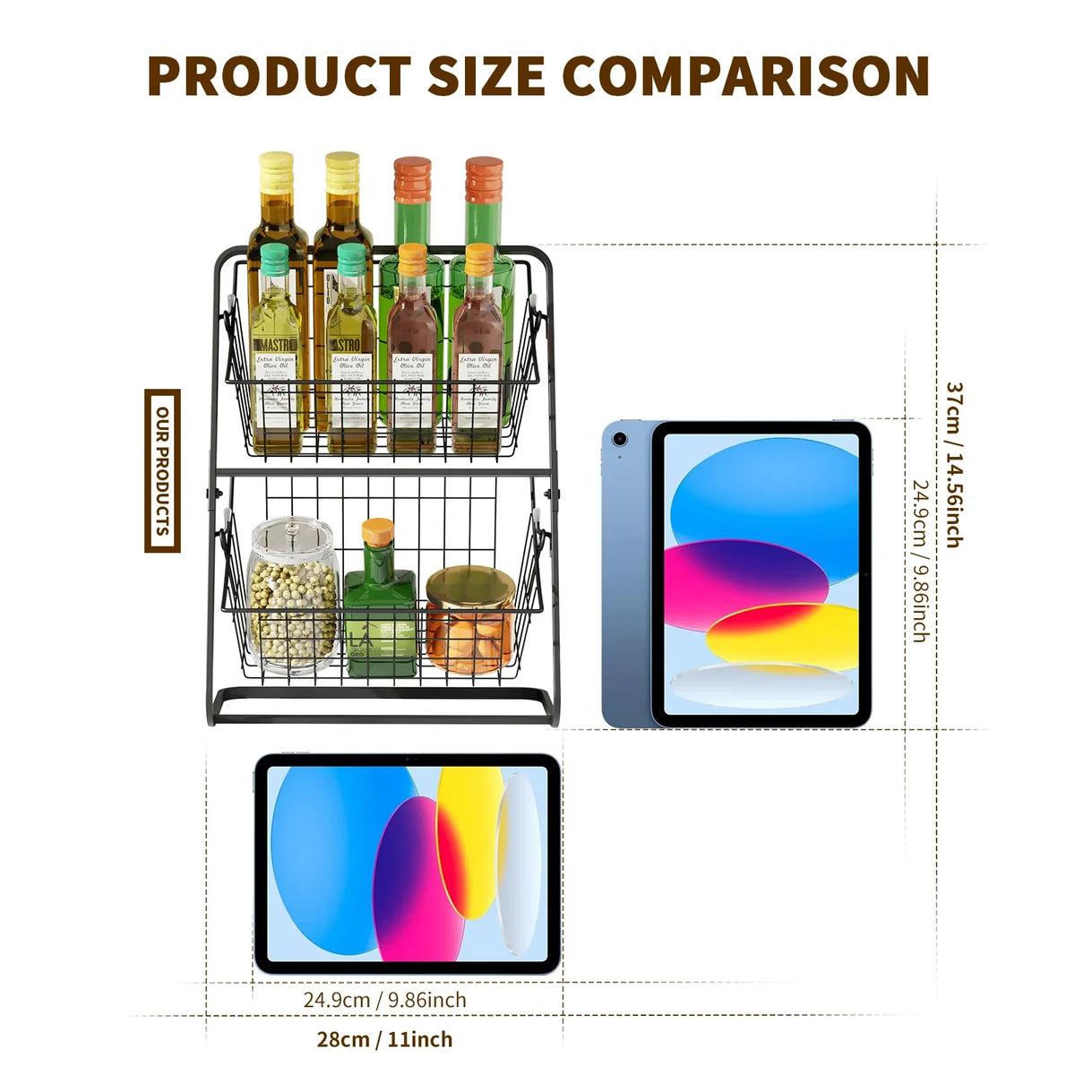 Fruit basket,,vegetable basket,Kitchen countertop storage basket,Wire removable storage rack,Spices and snack racks - vue 4 sur 8