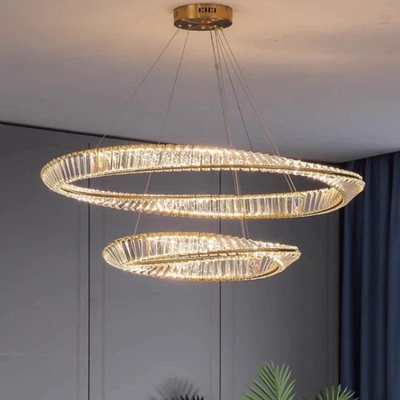 Modern luxury gold irregular ring K9 crystal LED dimmable chandelier