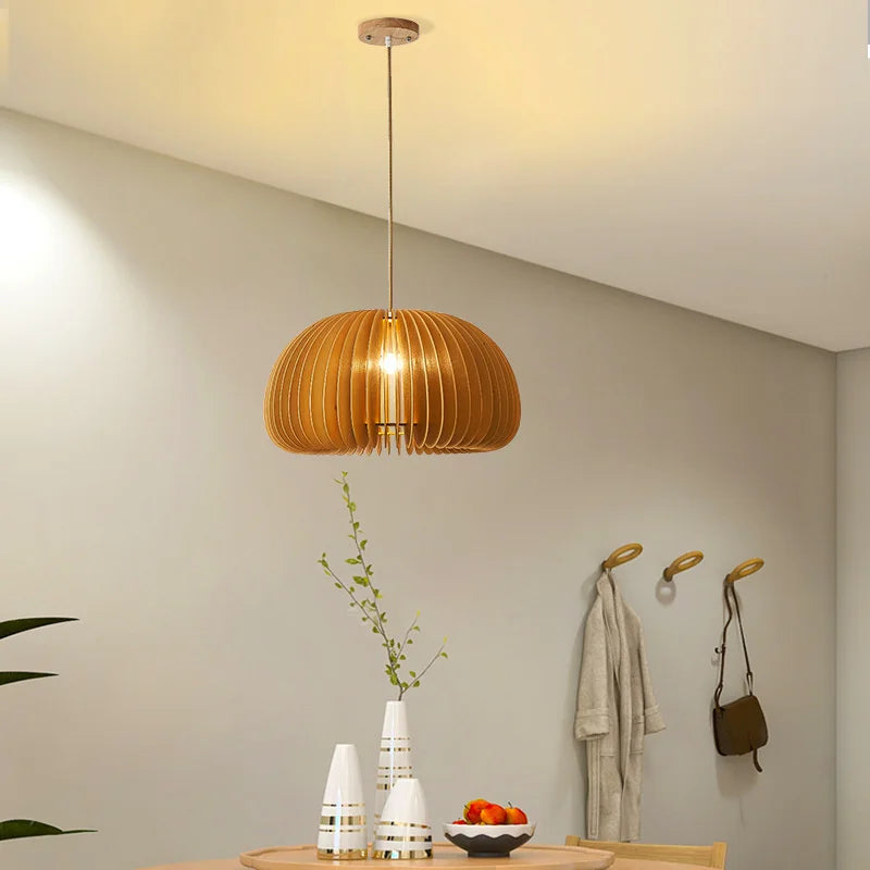 Japanese wood chandelier nordic retro pumpkin shape for interiors