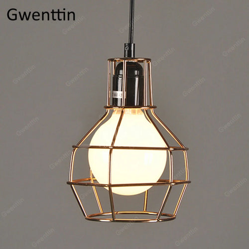 Iron cage pendant light for modern retro interior decor