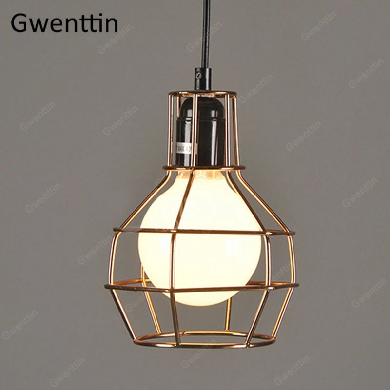 Iron cage pendant light for modern retro interior decor