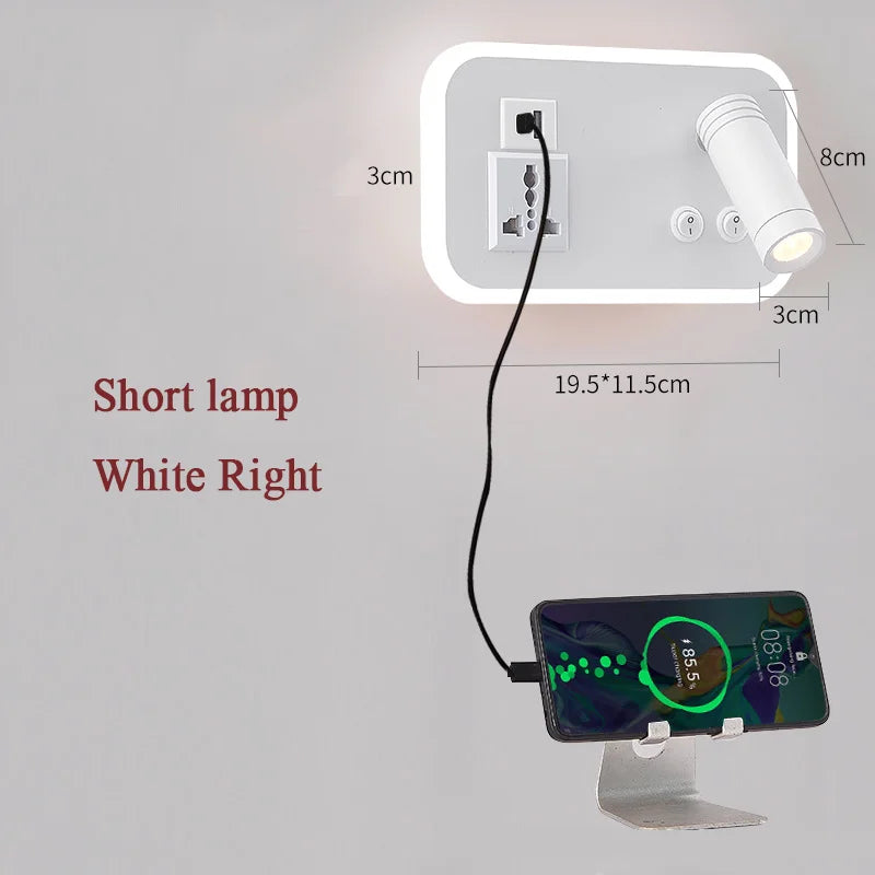 LED bedside wall lamp with USB port and rotary switch