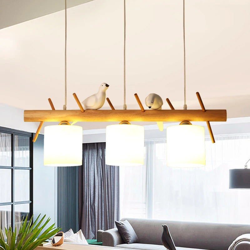 Nordic solid wood chandelier with birds - vue 6 sur 9