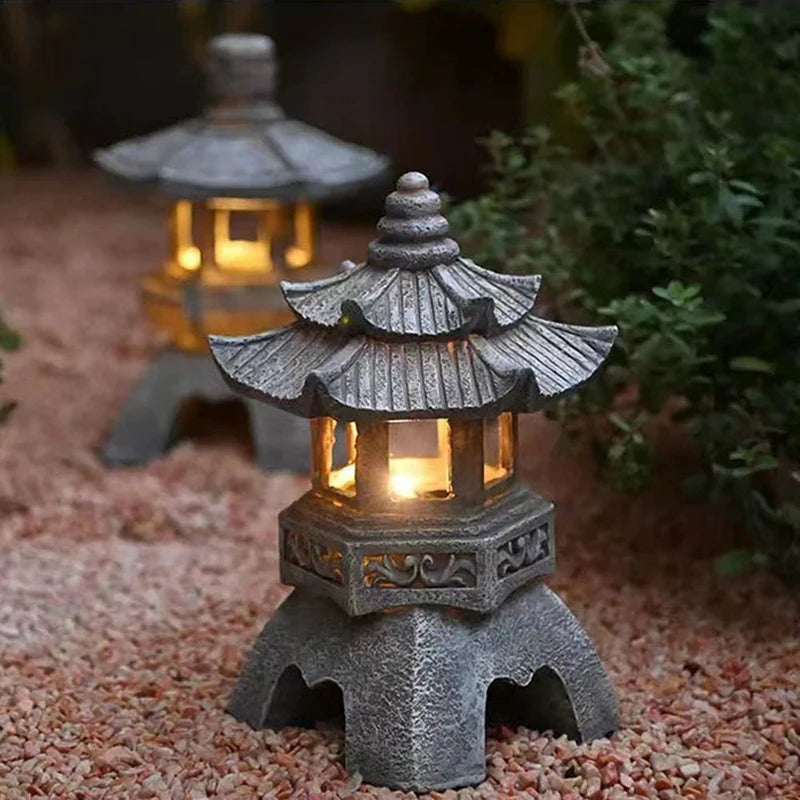 Japanese design waterproof solar resin garden sculpture lamp