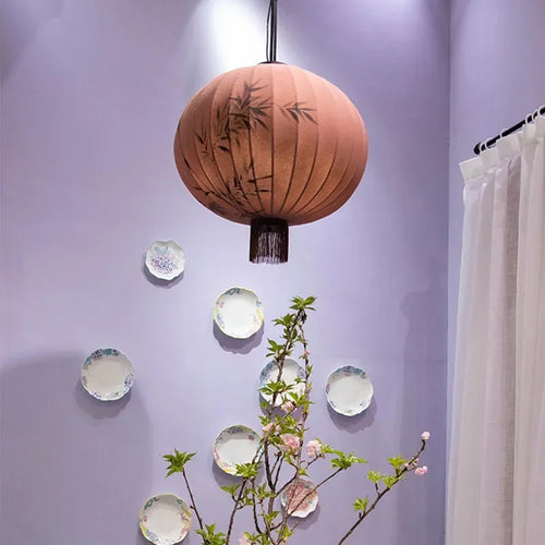 Japanese fabric chandelier medieval zen style for interior decoration - vue 6 sur 18