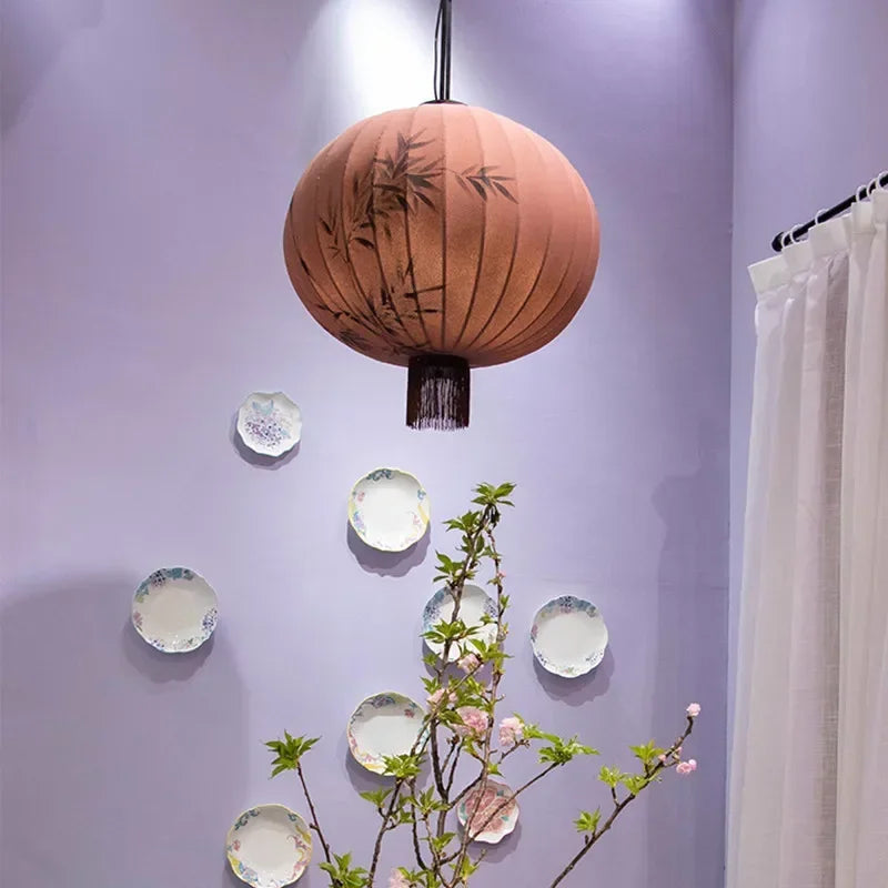 Japanese fabric chandelier medieval zen style for interior decoration - vue 5 sur 18