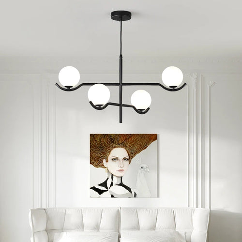 Modern glass chandelier with metal frame - vue 5 sur 9