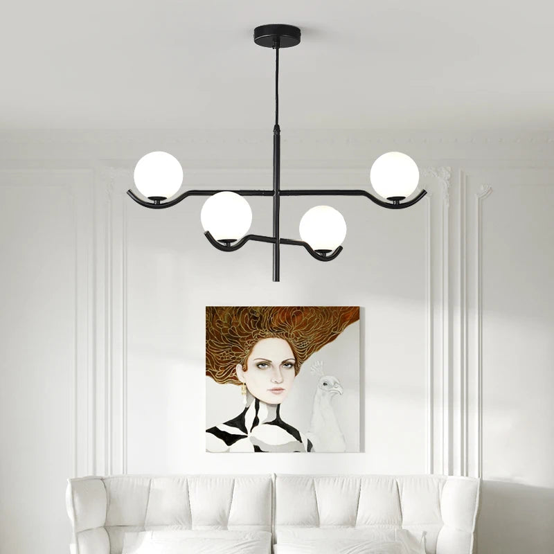 Modern white glass chandelier for an elegant interior - vue 4 sur 9