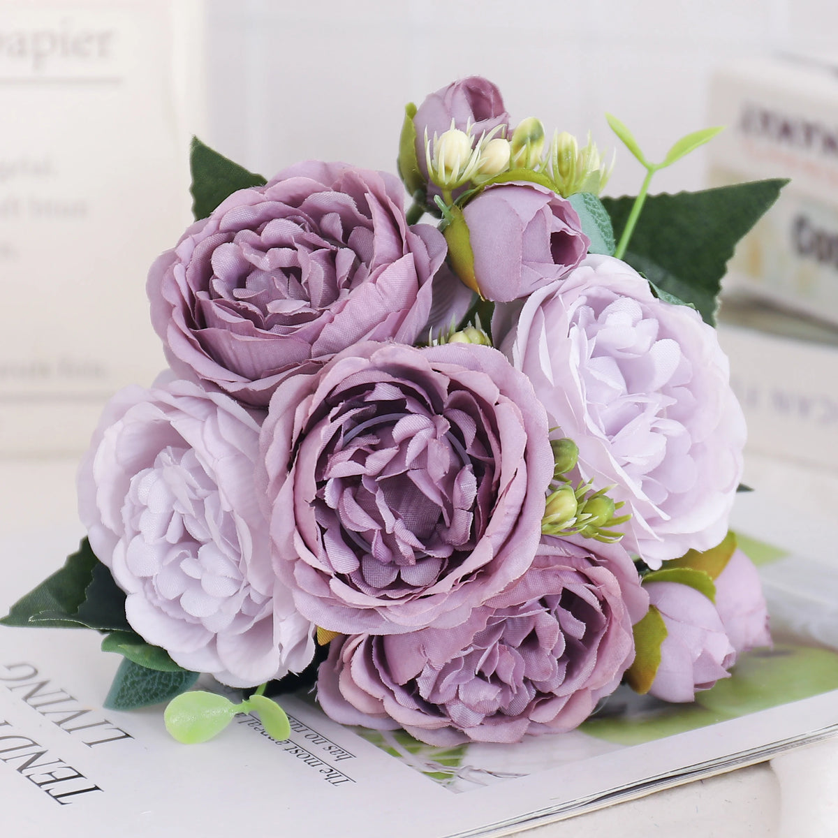 Artificial silk peony and hydrangea bouquet for wedding and home decoration